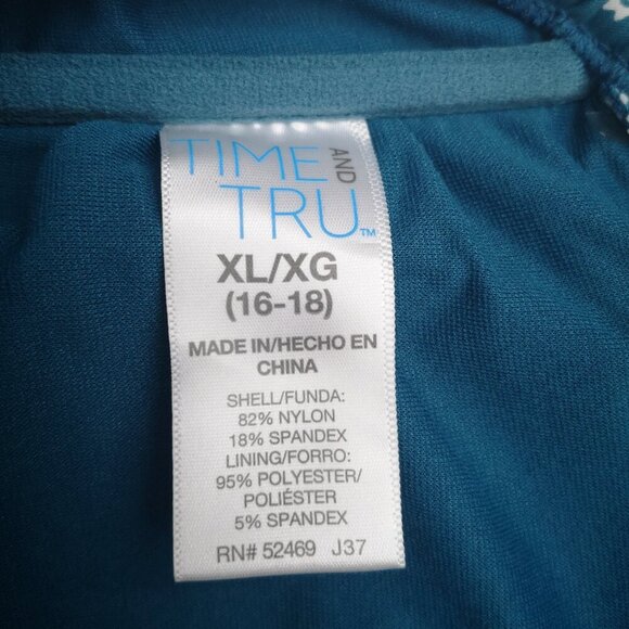 Time & Tru Ladies Size XL (16-18) Teal & White w/ Gold Tone Specs Tankini Top - Picture 3 of 8
